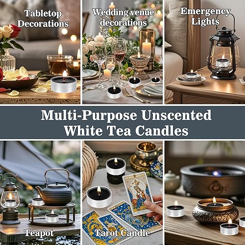 Miniatura 29 de Tealight Candles - Velas de té sin perfume, mini velas votivas con mecha de algodón para decorar el hogar, piscina, shabat, boda, emergencias, MIix