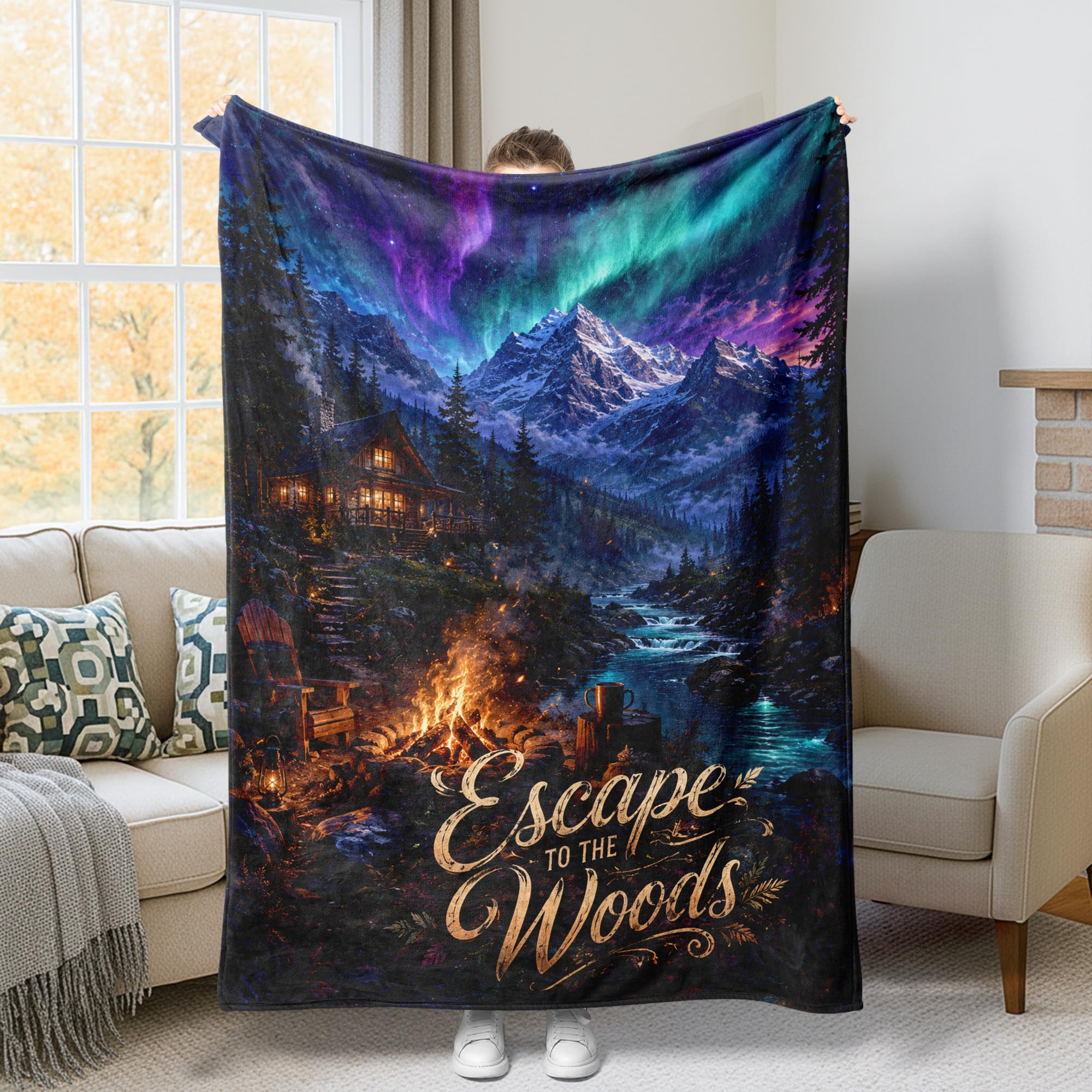 Couverture pelucheuse de montagne pour cocooning au salon