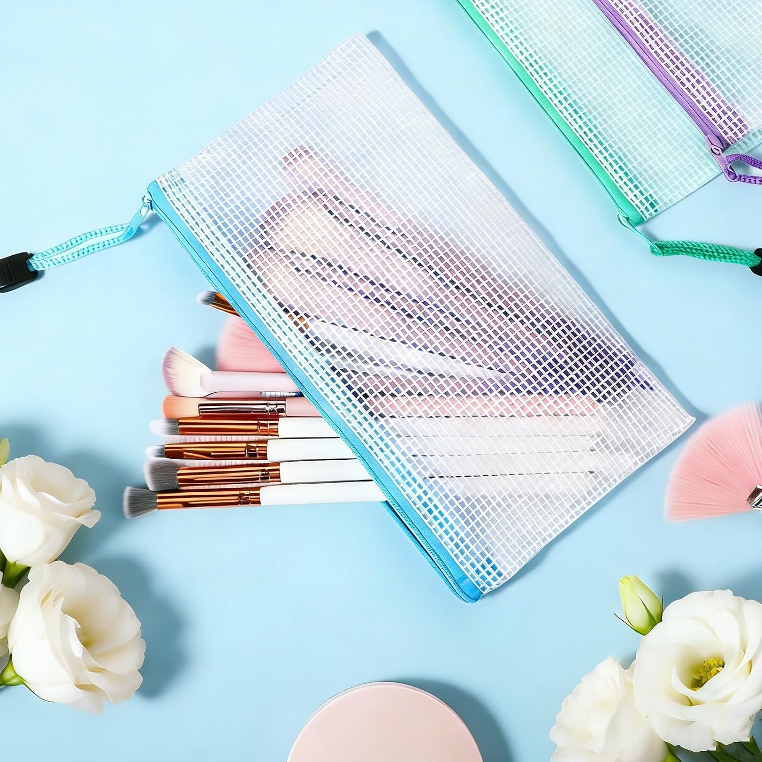 100 Pcs Mesh Zipper Pouch Bulk, 8.5 x 4.5 Inch Clear Plastic Pencil Pouches Small Waterproof Pencil Case Pouch for Stationary, Cosmetics, Bill, Envelopes Storage (10 Colors)