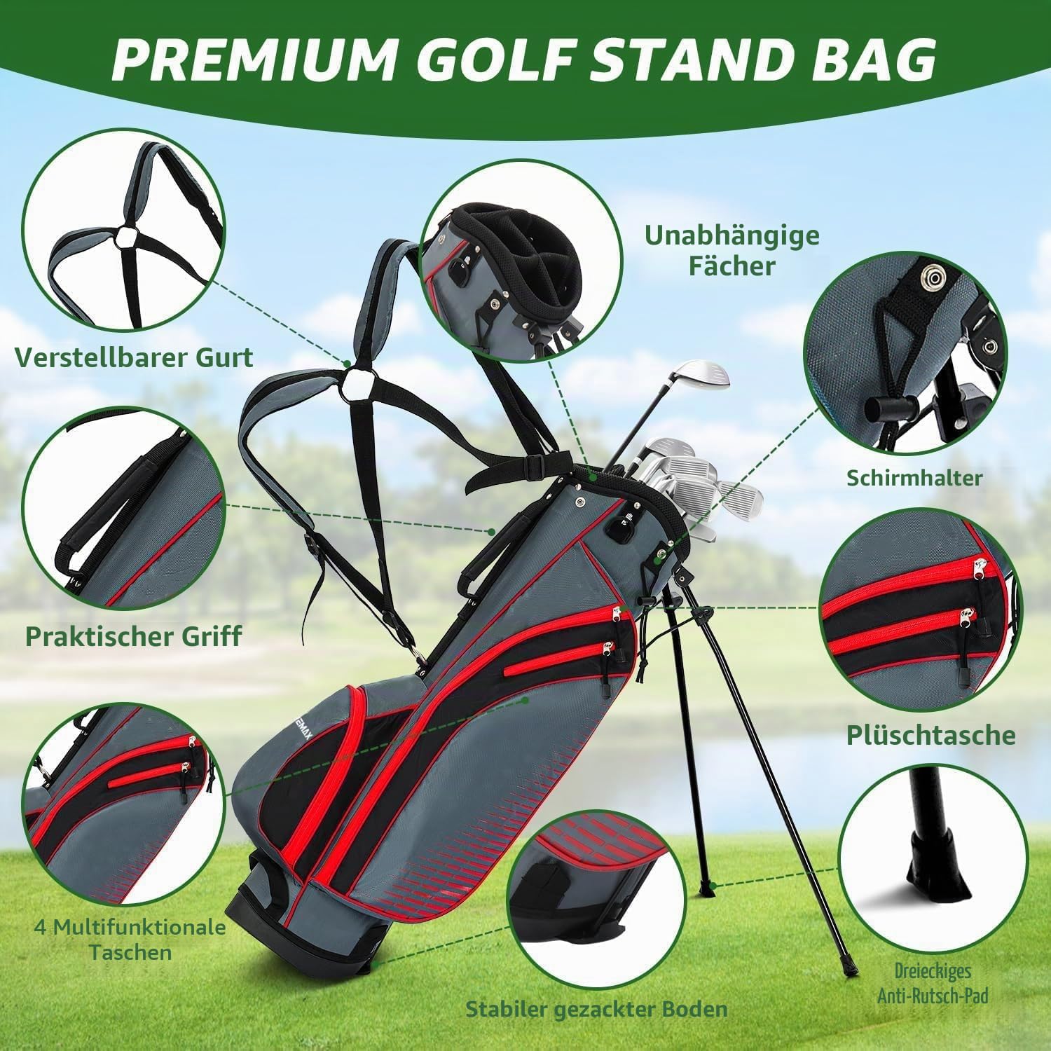 XDriveMax Komplettes Golfschläger Set Herren,8 Teilige Golf Set rechtshändig,Inklusive Stand Bag mit Regenhaube,3# Fairway Wood mit Head Covers, 5# Hybrid, 5#, 7#, 9# S# Eisen und Putter