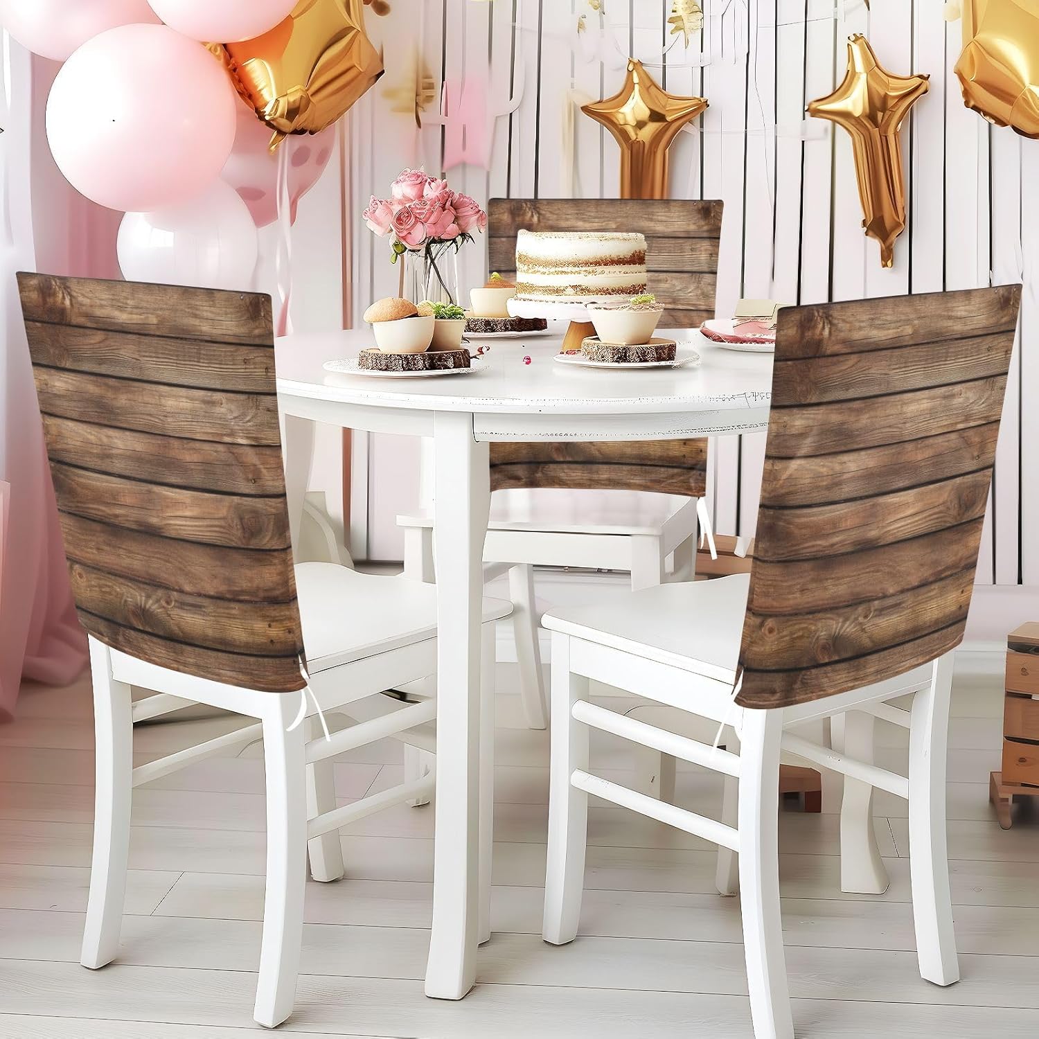 Wood Plank Rusty 6 Pcs Chair Back Covers Dining Chair Slipcovers Removable Back Chair Protectors Covers for Kitchen Home Decor 19.7 x 23.6 Inch