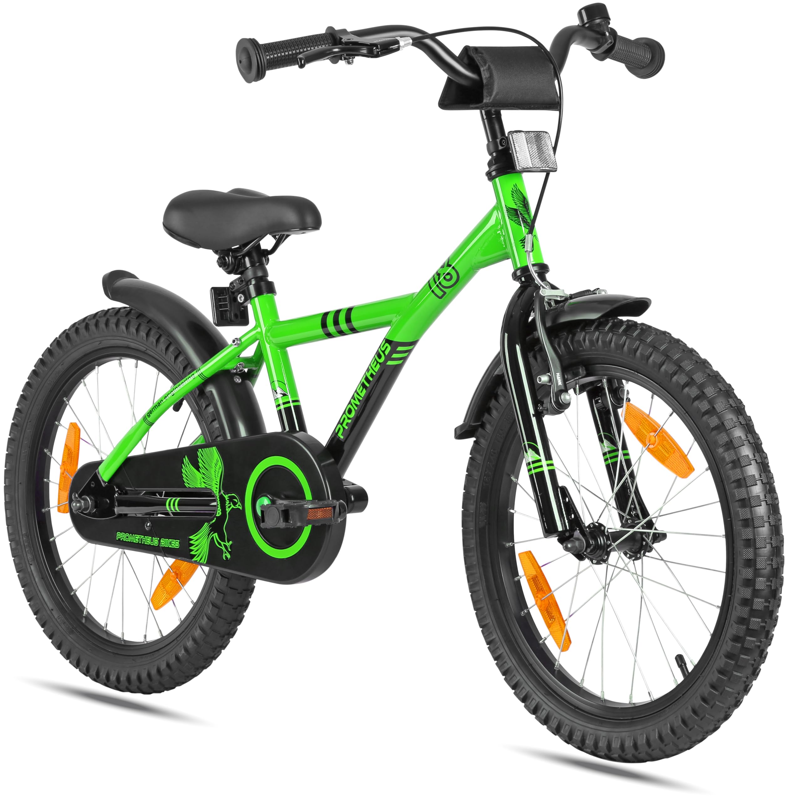 PROMETHEUS BICYCLES Kinderfahrrad 18 Zoll Jungen ab 6 Jahre - Kinder Fahrrad 18 Zoll Junge Mädchen Fahrrad Kinder mit Rücktrittbremse Fahrradständer in Grün Schwarz