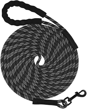 Taglory Long Dog Leash, 15FT 30FT 50FT 66FT Reflective Dog Recall Training Leash with Soft Padded Handle for Beach, Park, Outdoor Adventures, Large Dogs, Black 30FT