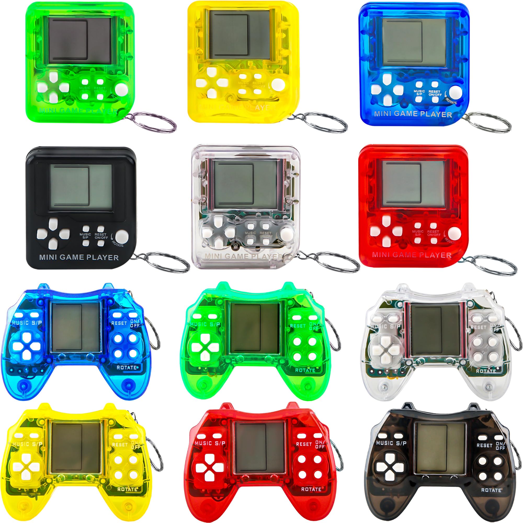 12 Pcs Video Game Keychain Mini Video Game Multicolors Handheld Game Key Chain for School Birthday Party Favor Supplies (Color Style 1)