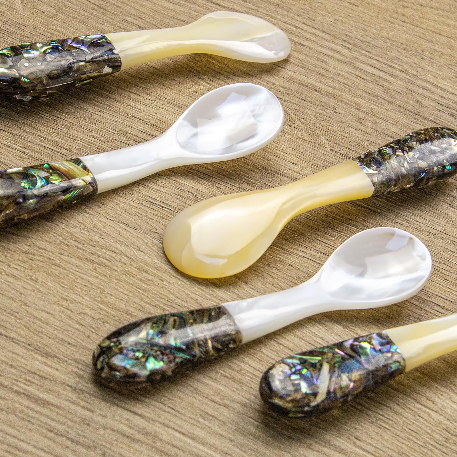 DUEBEL Set di 6 cucchiai da caviale con manico in abalone, 10,2 cm, in madreperla, per servire caviale, servire uova, stoviglie per catering, eventi, decorazione per la tavola del ristorante