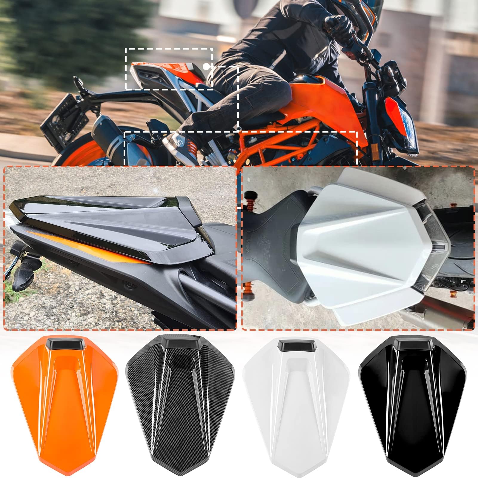 TAZGANTAX Motorcycle Rear Seat Cowl Cover for Duke 125 250 390 Tail Section Pillion Solo Fairing Seat Cowl Compatible with K.T.M DUKE125 DUKE250 DUKE390 2017 2018 2019 2020 2021 2022 2023 (Black)