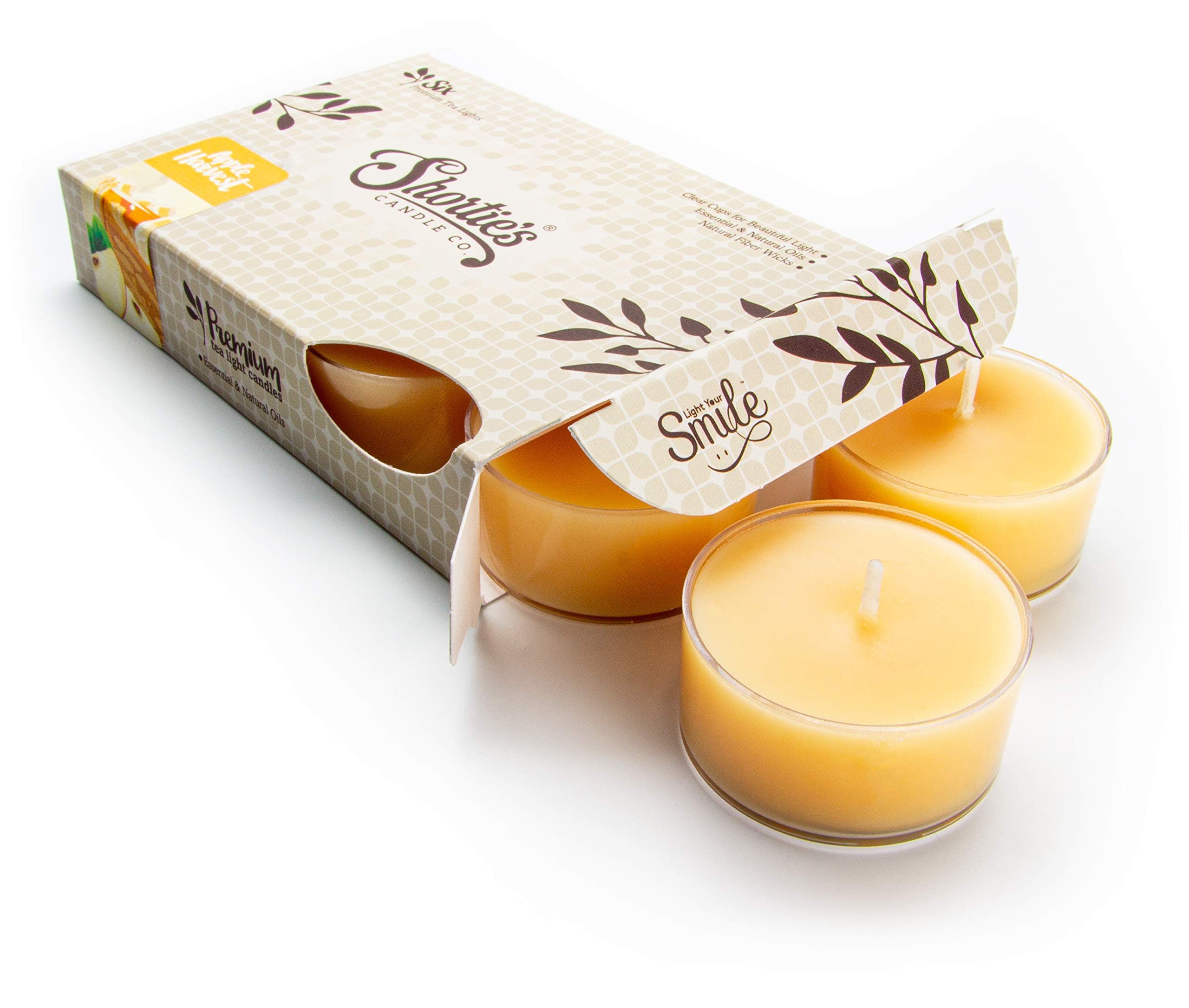 Apple Harvest Beige Tea Light Candles 6 Pack - Highly Scented, Hand Poured, Clean Burning - Clear Container for Beautiful Candlelight - Bakery Tealights Collection