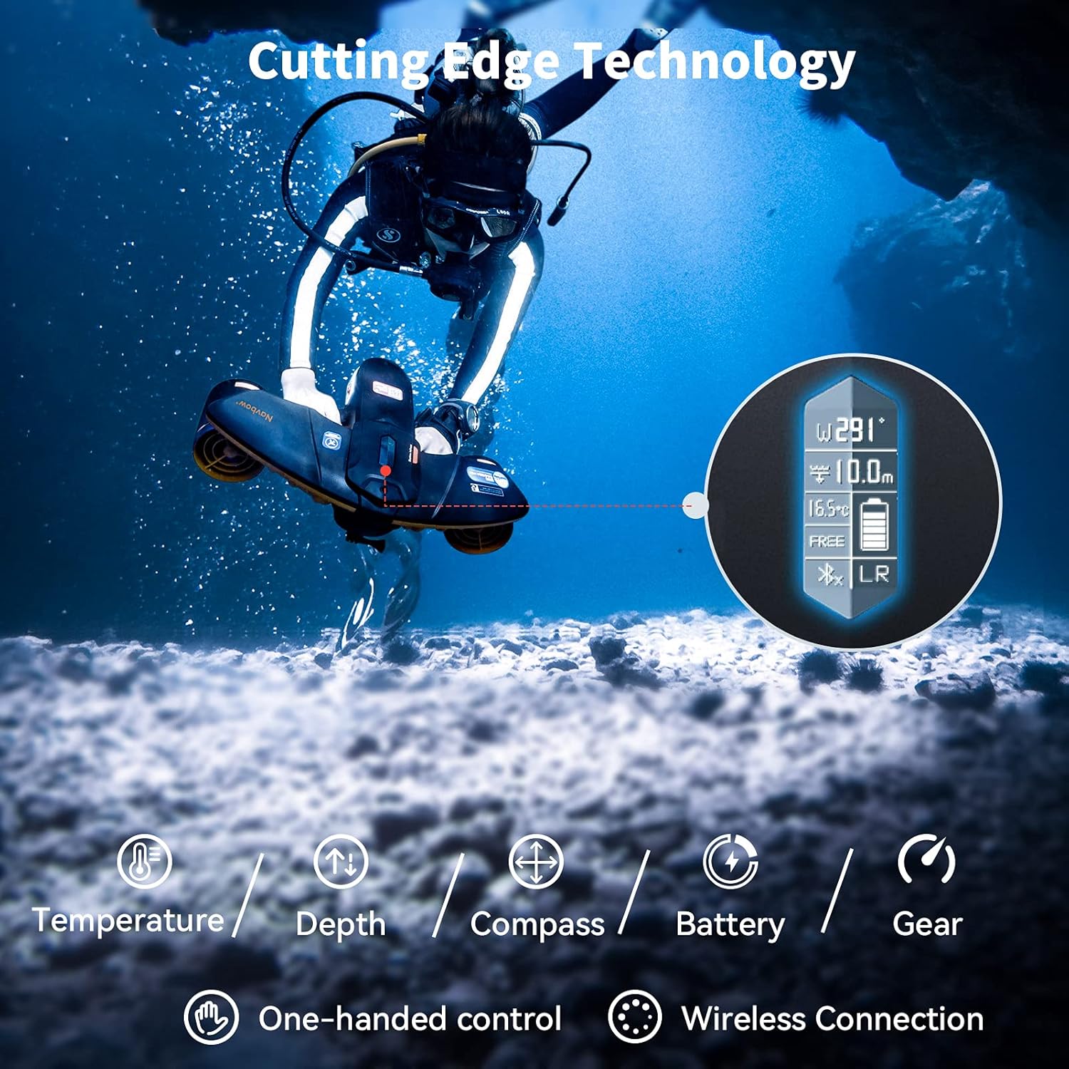 Navbow Plus Smart Underwater Scooter with depth indicator, temperature sensor, compass, camera support, waterproof 40 m for diving and snorkeling and adventures at sea 3 81INBLW8GzL. AC SL1500