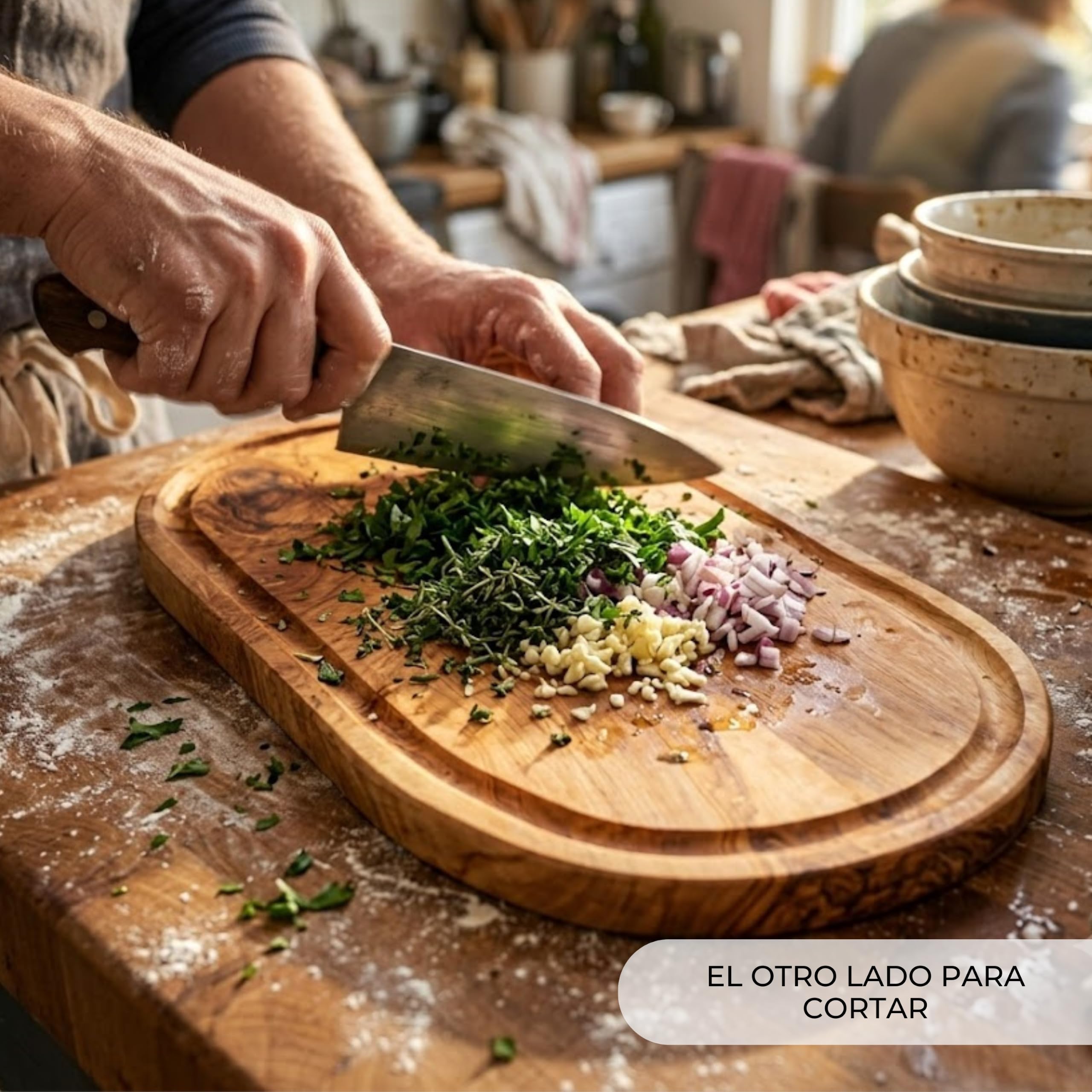 Erreke Tabla de Madera de Olivo Natural con Ranura, 39 x 18 cm, Uso Diario