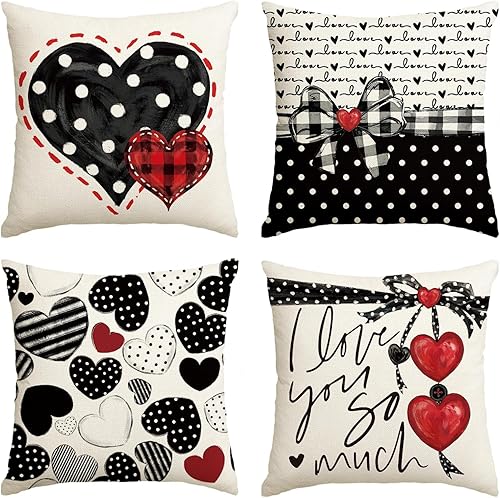 AVOIN colorlife Juego de 4 fundas de almohada con texto en inglés "Love Truck XO You and Me" para el Día de San Valentín, 16 x 16 pulgadas, diseño