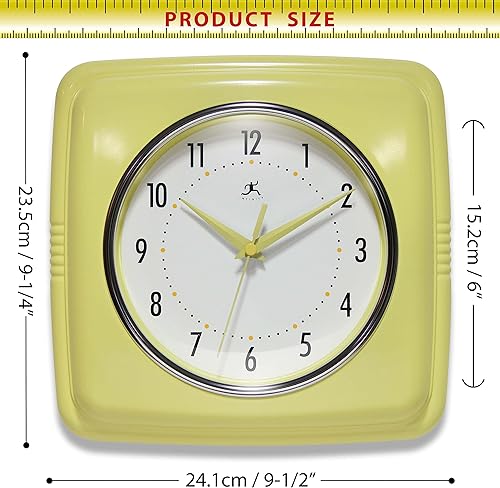 Miniatura 5 de Infinity Instruments Reloj de pared retro, cuadrado de 9 pulgadas, silencioso y sin tictac, diseño vintage moderno de mediados de siglo, reloj de