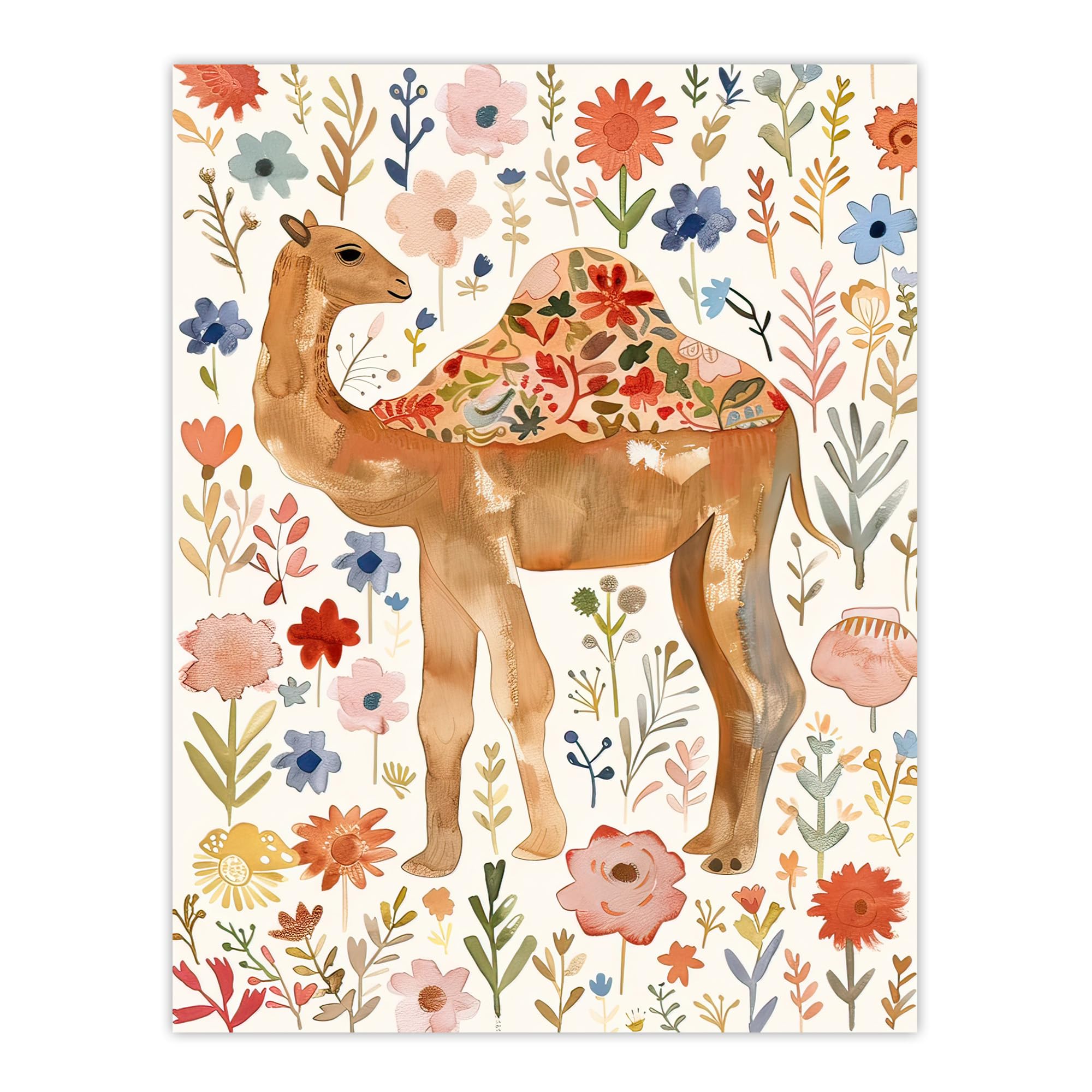 Artery8 Happy Camel With Floral Pattern Watercolour Living Room Large Wall Art Poster Print Thick Paper 18X24 Inch