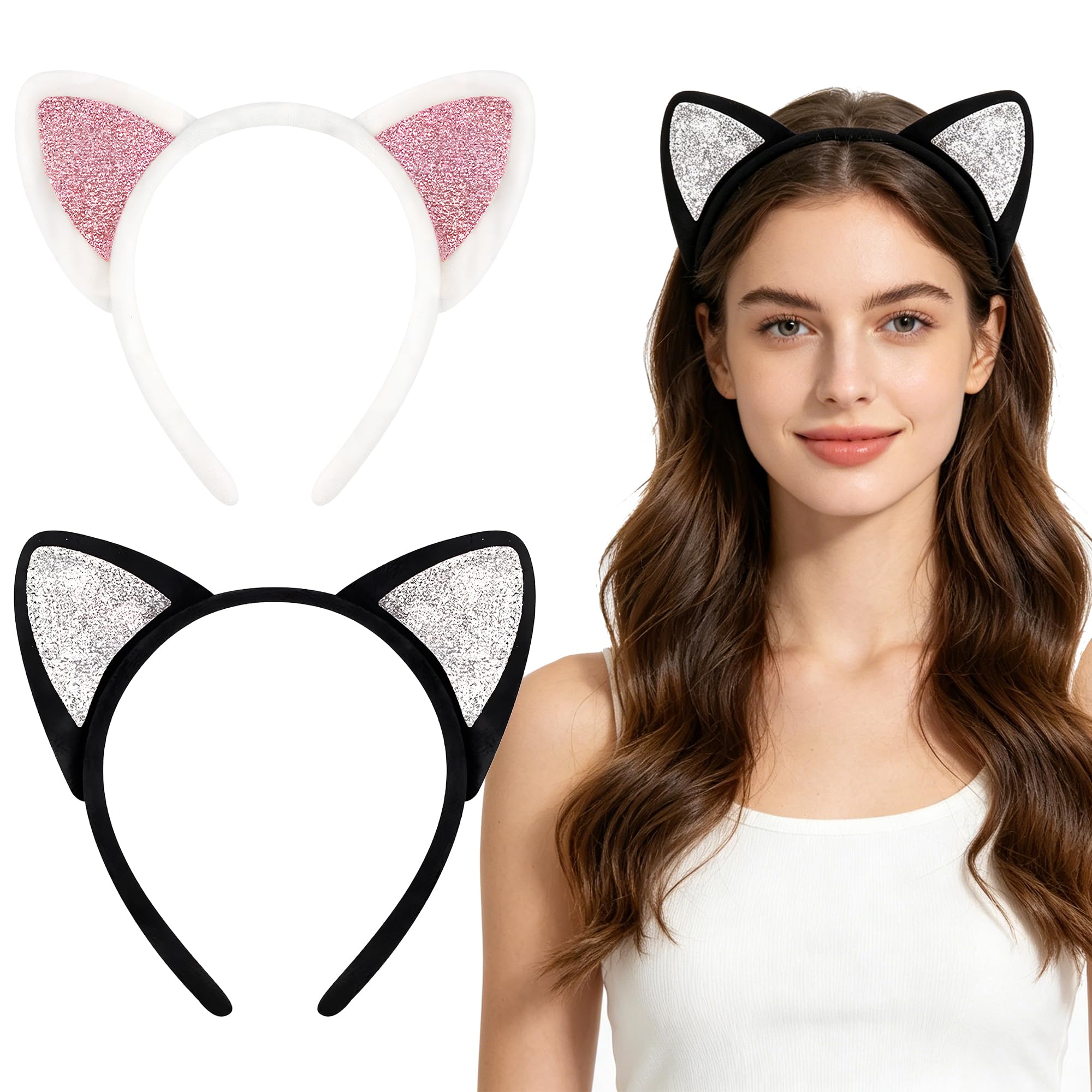 2-Pack Fluffy Cat Ears Headbands for Adults, Cat Ears Cute Hair Headbands, Super Soft Plush Hair Accessories, Perfect for Cosplay, Parties and Daily Wear, Gift for Cat Lovers