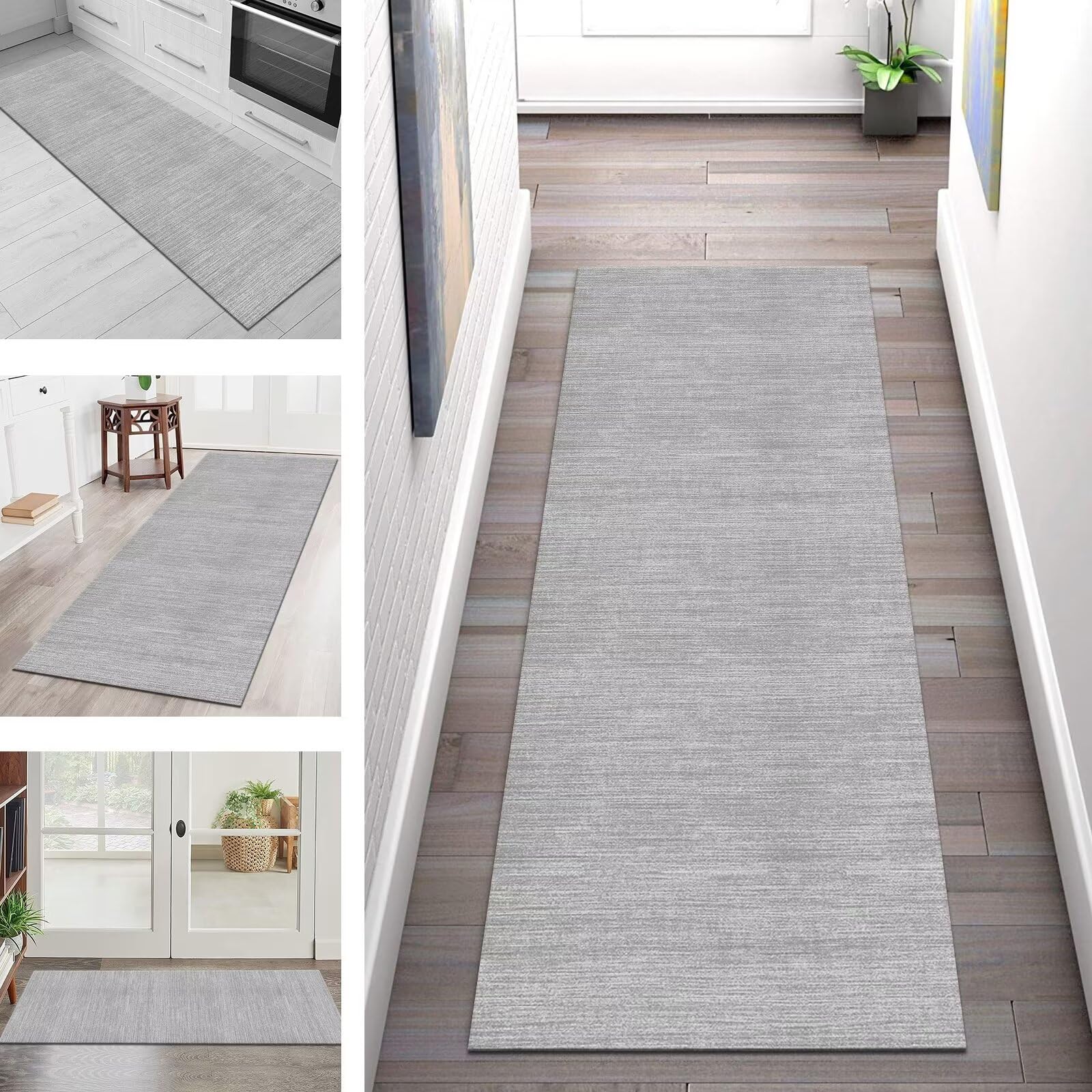 Tapis de couloir gris abstrait lavable et antidérapant en polyester 120 x 240 cm