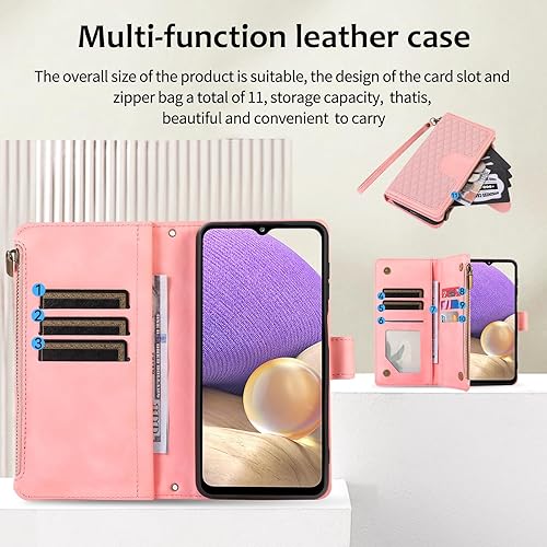 Miniatura 3 de Asuwish Funda de teléfono para Samsung Galaxy A32 5G 2021 de 6.5 pulgadas con protector de pantalla de vidrio templado y correa para la muñeca con