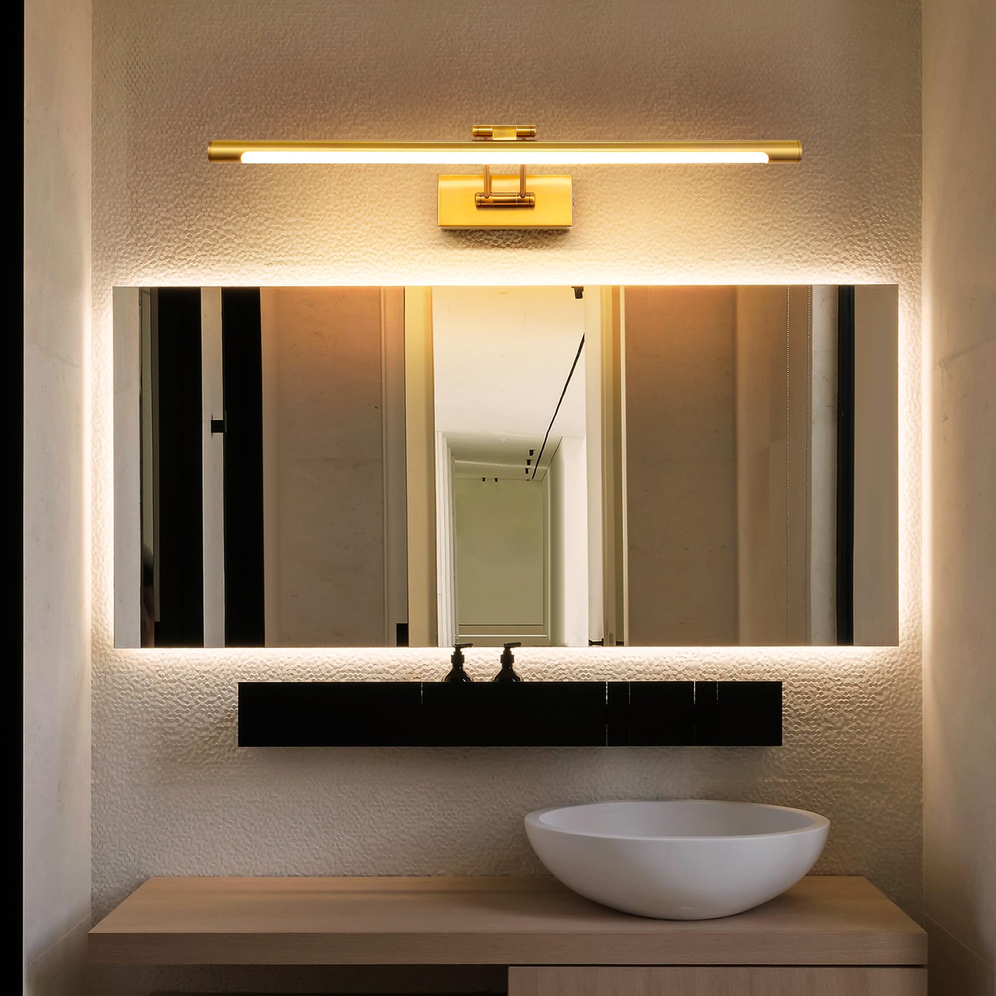 LED Spiegelleuchte Badezimmer 60cm 12W, Dimmen einer einzigen Farbtemperatur LED-Bilderleuchte mit Schwenkbarem Lampenkopf, Wandleuchte Spiegel Beleuchtung Lampe