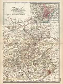 ART.COM Wall Art Print Map of Pennsylvania, Eastern Part. United States. Inset Map of Philadelphia and Vicinity by Encyclopaedia Britannica, 12" x 16"