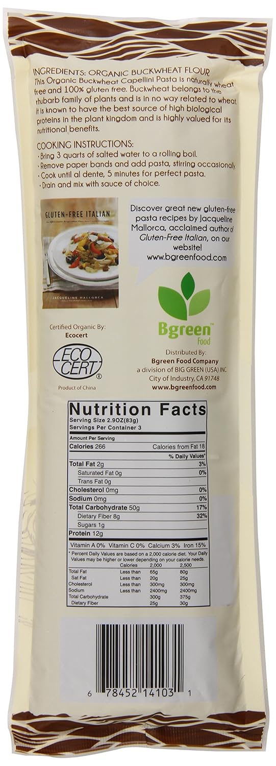 Bgreen Organic Buckwheat Angel Hair Pasta, 8.8 Ounce (Pack of 12)