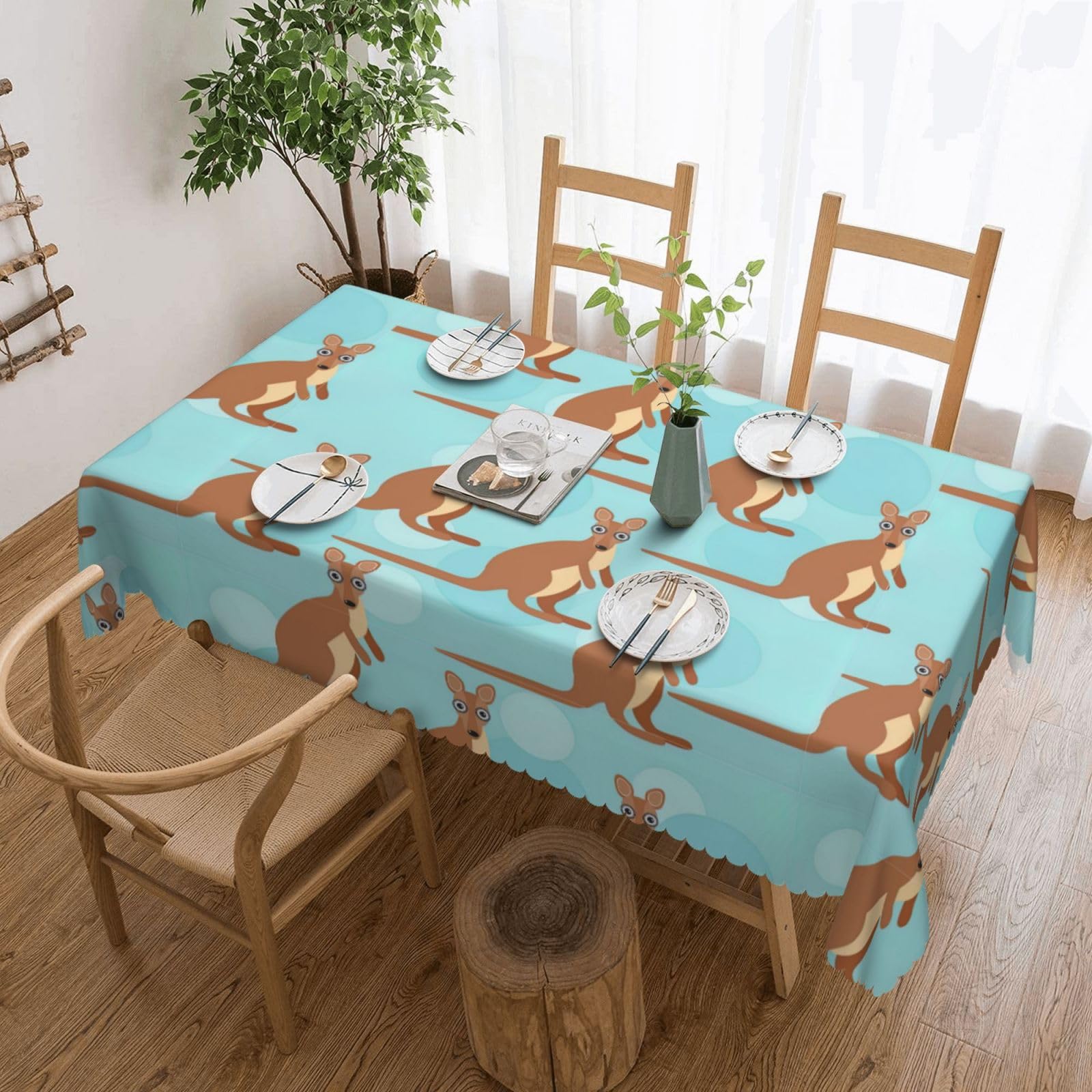 Nappe rectangulaire zoo kangourou en tissu imprimé pour table de buffet