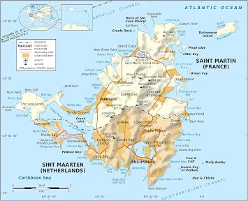 Palmetto Posters 20x24 Laminated Poster Large political map of sint maarten saint martin with relief roads cities and airports