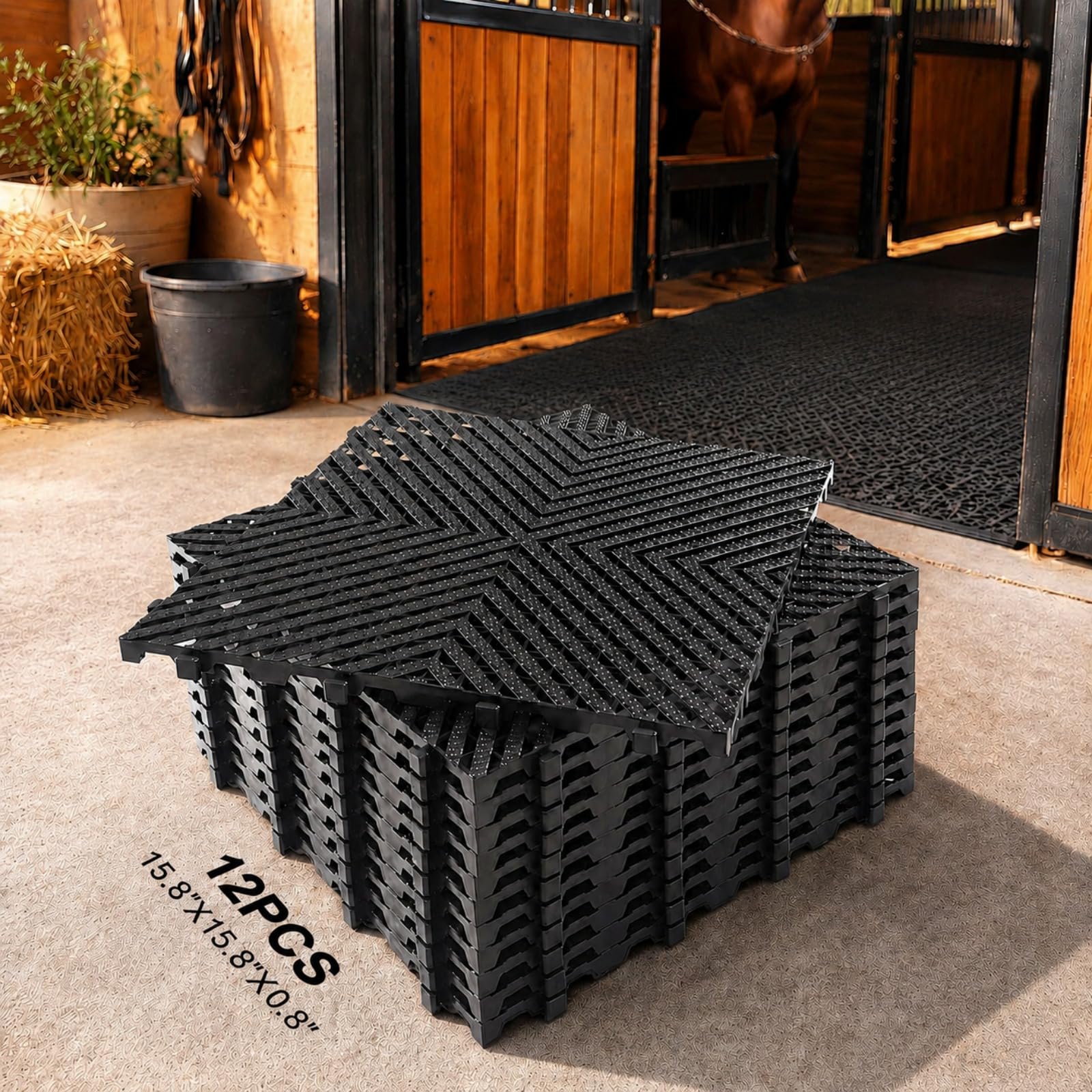 12 Pcs Horse Stall Mat 4 x 5.27 ft Plastic Stable Mat Interlocking