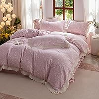 Vista 234 de 3 piezas de juego de funda de edredón tamaño individual XL, funda de edredón blanca con estampado floral azul, ropa de cama coquette de algodón