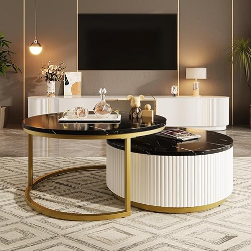 Miniatura 10 de Mesa de centro moderna de 39.3 pulgadas con vidrio templado, mesa de cóctel de madera con superficie UV de alto brillo, mesa de centro rectangular