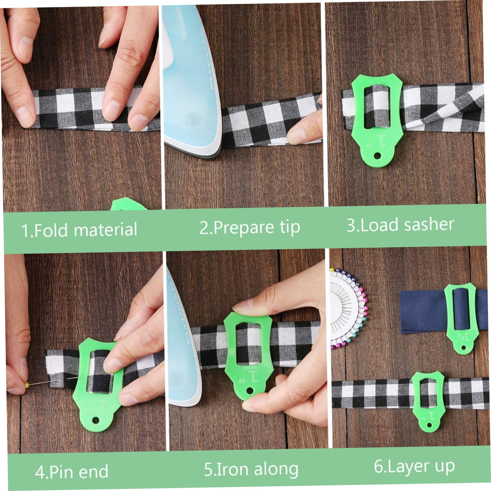 SHINEOFI 5juegos Herramientas Para Hacer Cintas De Tela Kit Multi-colores Para Proyectos De Costura y Acolchado Incluye Herramienta De Pliegue De Tela y Clips De Costura Para Manualidades y