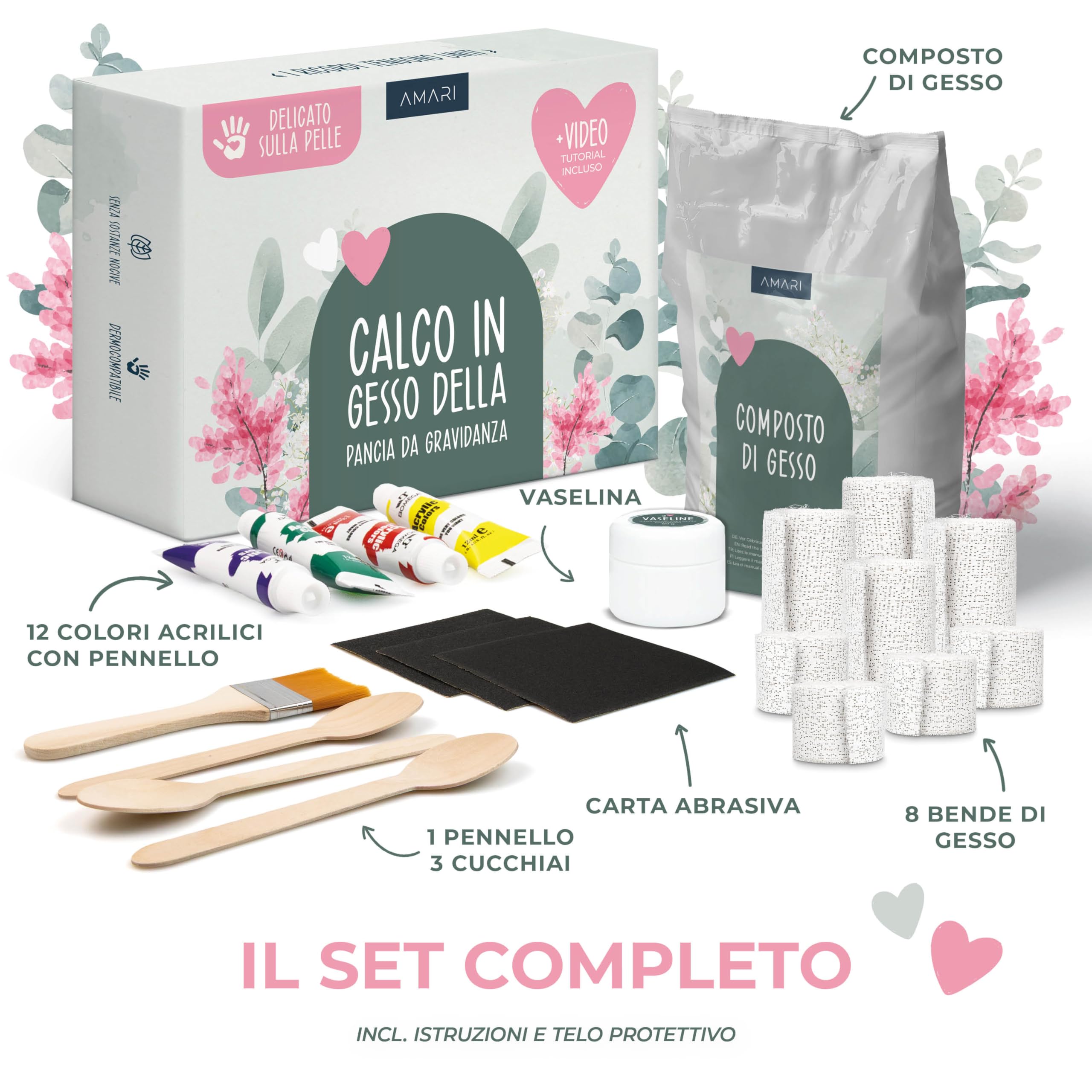 AMARI® Kit Calco Pancione – Calco gravidanza in gesso per future mamme – Set completo e facile da usare
