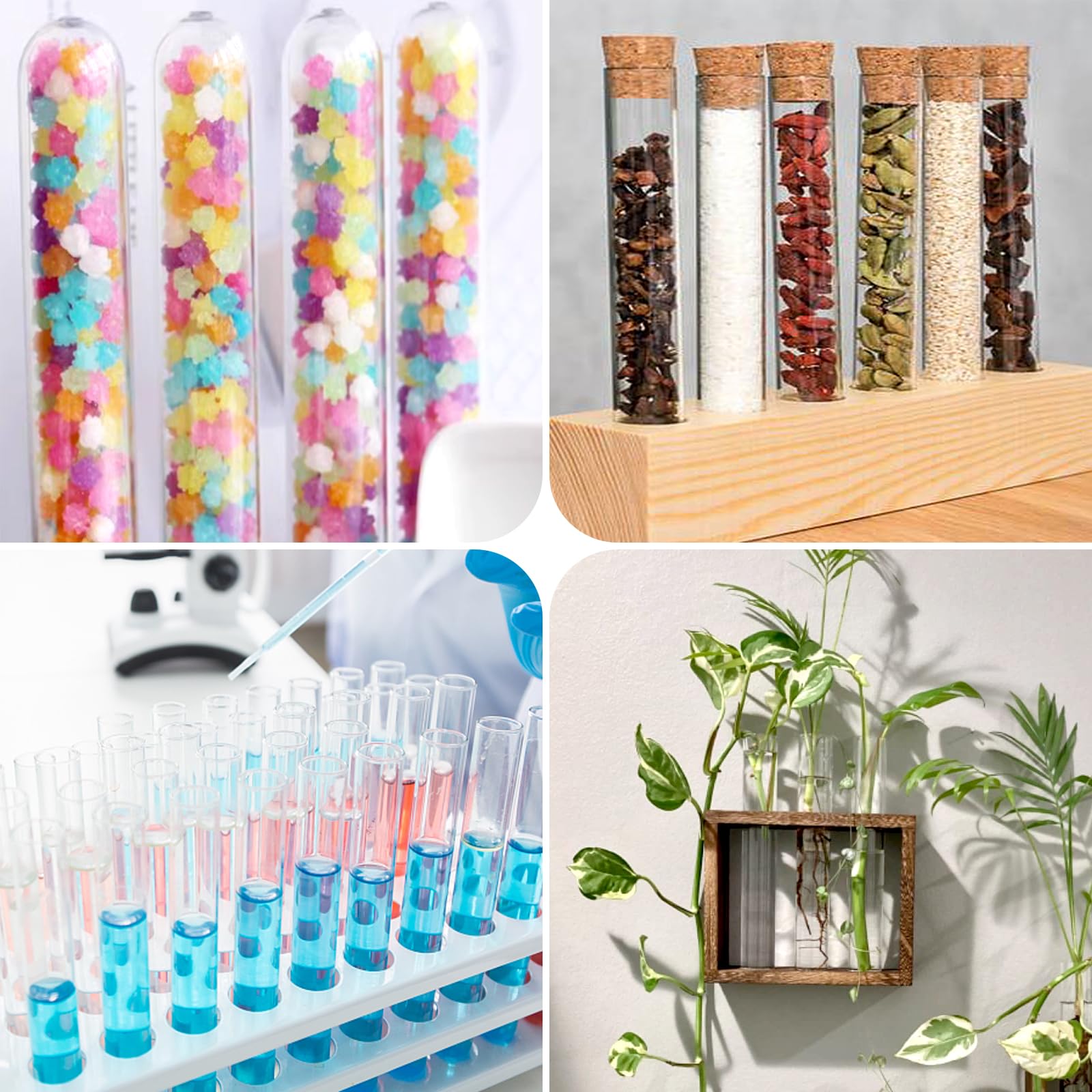 15 Tubes à Essai En Plastique Avec Bouchons Liège - 16x150mm - Pour Bonbons, Épices, DIY, Mariage