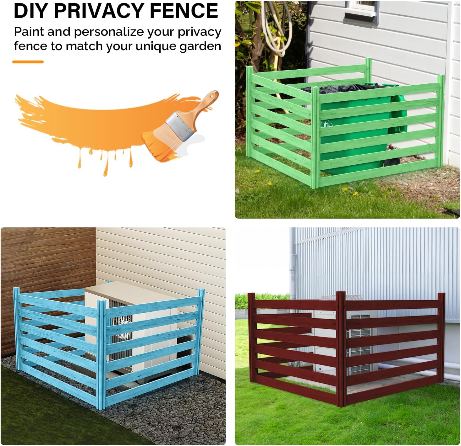 48" Privacy Fence for Outdoor, 3 Panels Air Conditioner Fence for All Weather, Fence Panels for Patio Trash Can, Pool Equipment