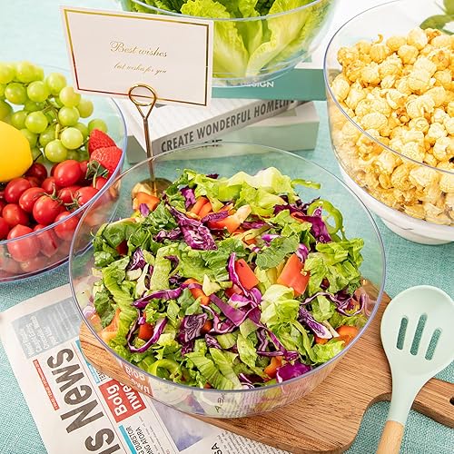 Miniatura 7 de Hioasis Paquete de 8 tazones de plástico transparente de 128 onzas, cuencos de plástico desechables resistentes para fiestas, aperitivos, ensaladas,