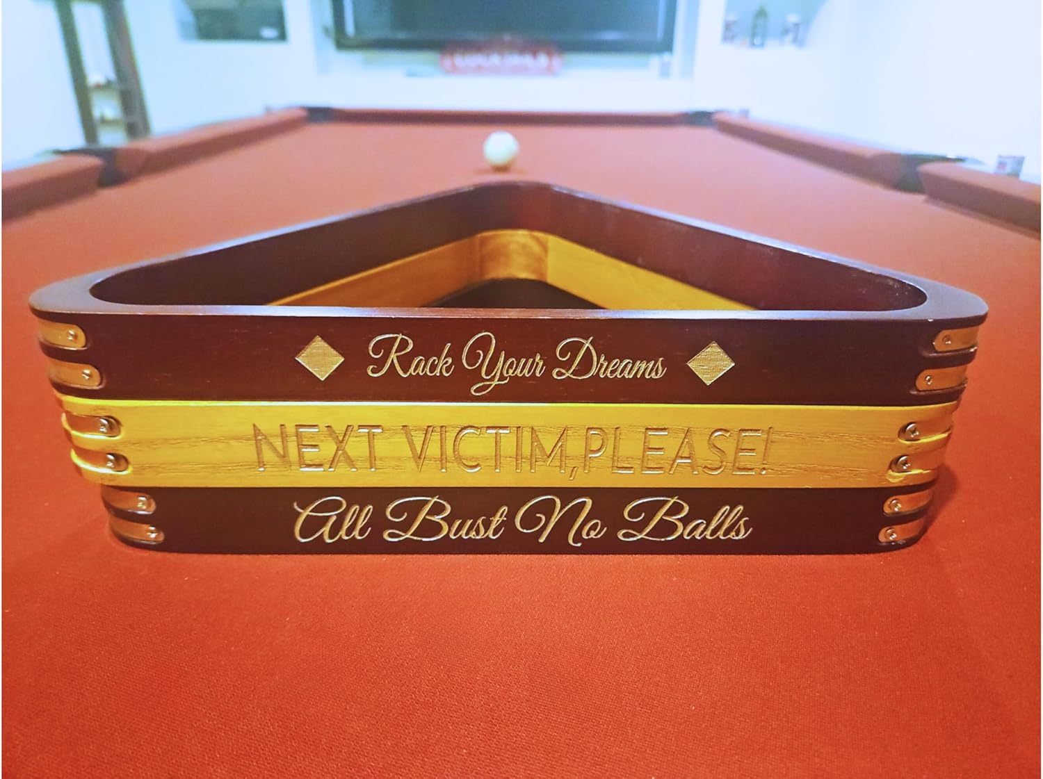 Professional Pool Triangle Rack for 8-Ball Tabletop Gaming, Custom Engraved Billiards Accessories and Equipment, Handmade Wood Frame, Personalized Gift for Men or Women