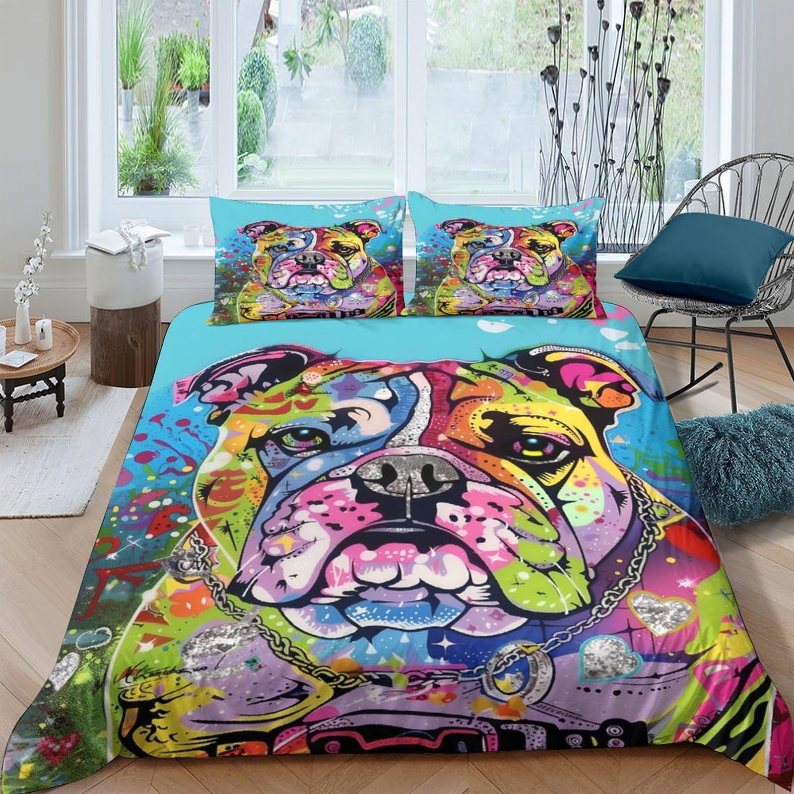 Ctjqhvkz Style-3 3D Printed Colorful Bulldog Fitted Sheet Microfiber Soft Bed Cover For Bedroom Guest Room Dorm Decor Mattress Protection Single（135X200cm）