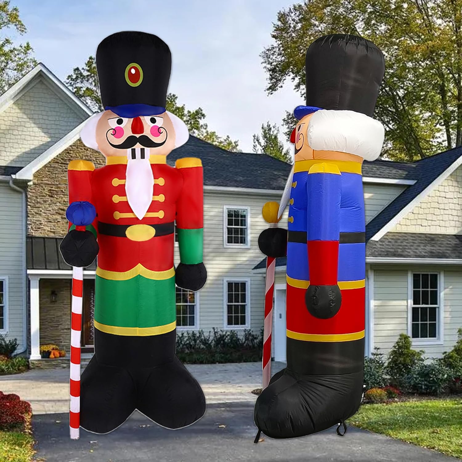 2 Packs 8ft Nutcracker Soldier Christmas Inflatable Porch Decor Yard Inflatable for Outdoor Decor/ Yard/Garden/lawn (Red&Blue)
