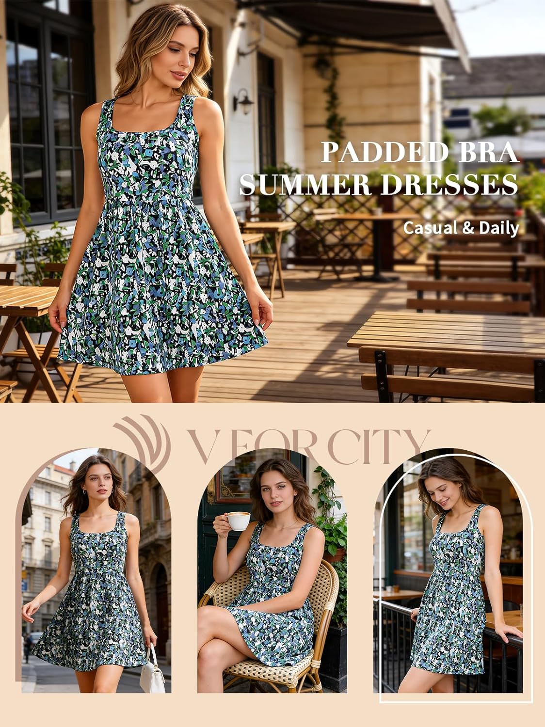 V FOR CITY Women's Built in Bra Summer Casual Tank Dress with Pockets Trendy Square Neck Sleeveless Racerback Sundress 2026 - Image 5