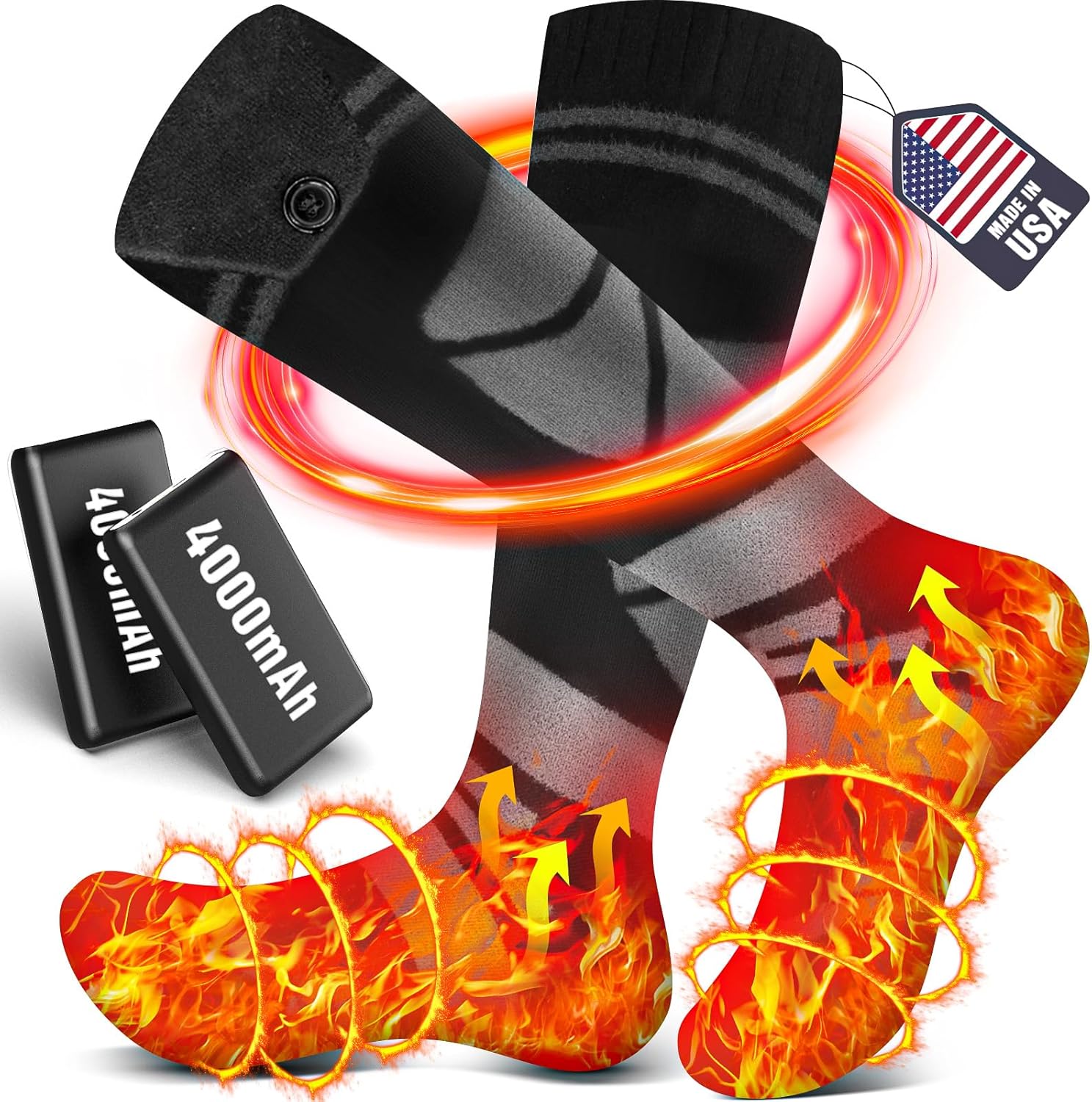 Heated Socks, 4000mAh Rechargeable Electric Battery Heated Socks for Men Women