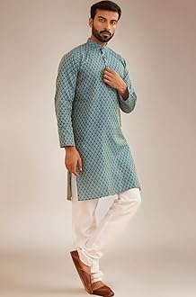 (Since 1958 Men’s Silk Blend Paisley Design Kurta & Off-White Churidar Pyjama Set