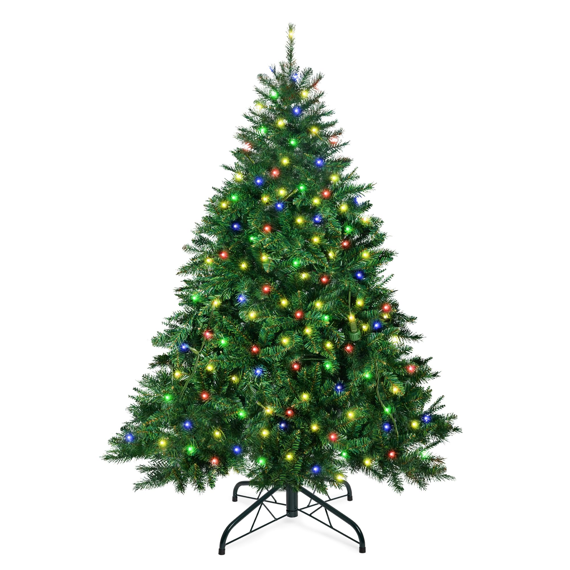 (Not light )6FT Hinged Artificial Holiday Christmas Tree, Premium PVC Pine Xmas Trees with Metal Stand and Three Adjustable Brightness (Green)