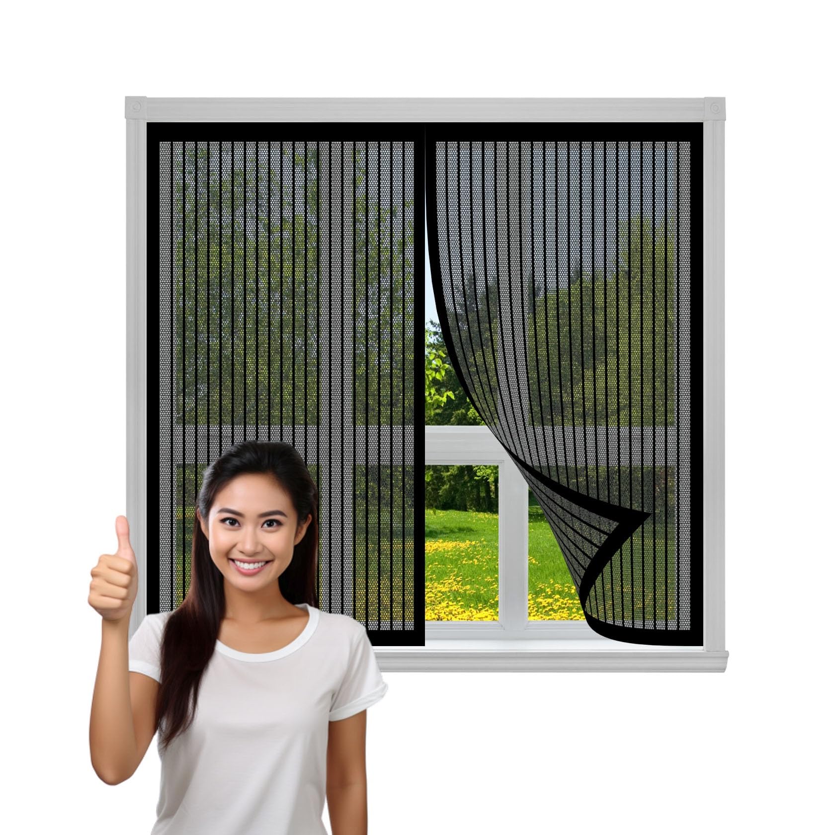Moustiquaire fenetre 51x300 cm rideau aimante fermeture automatique