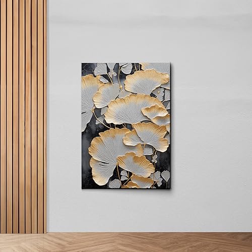 Miniatura 7 de Original Ginkgo biloba Print On Canvas, Modern Textured Gold Wall Art, Abstract Gold Leaves Print, Living room Wall Decor, Decor Canvas, Wall