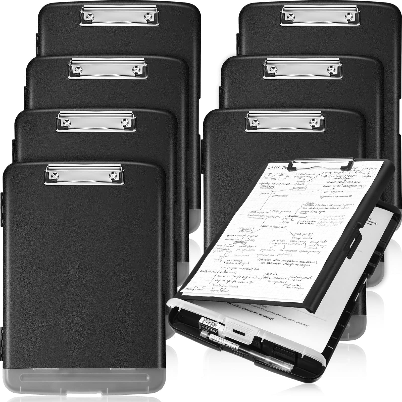 8 Pieces Clipboard with Storage Plastic Storage Clipboard Nursing Clipboard with Pen Holder Clipboard Folder Side-Opening Storage Clipboard with Low Profile Clip Clipboard with Compartment