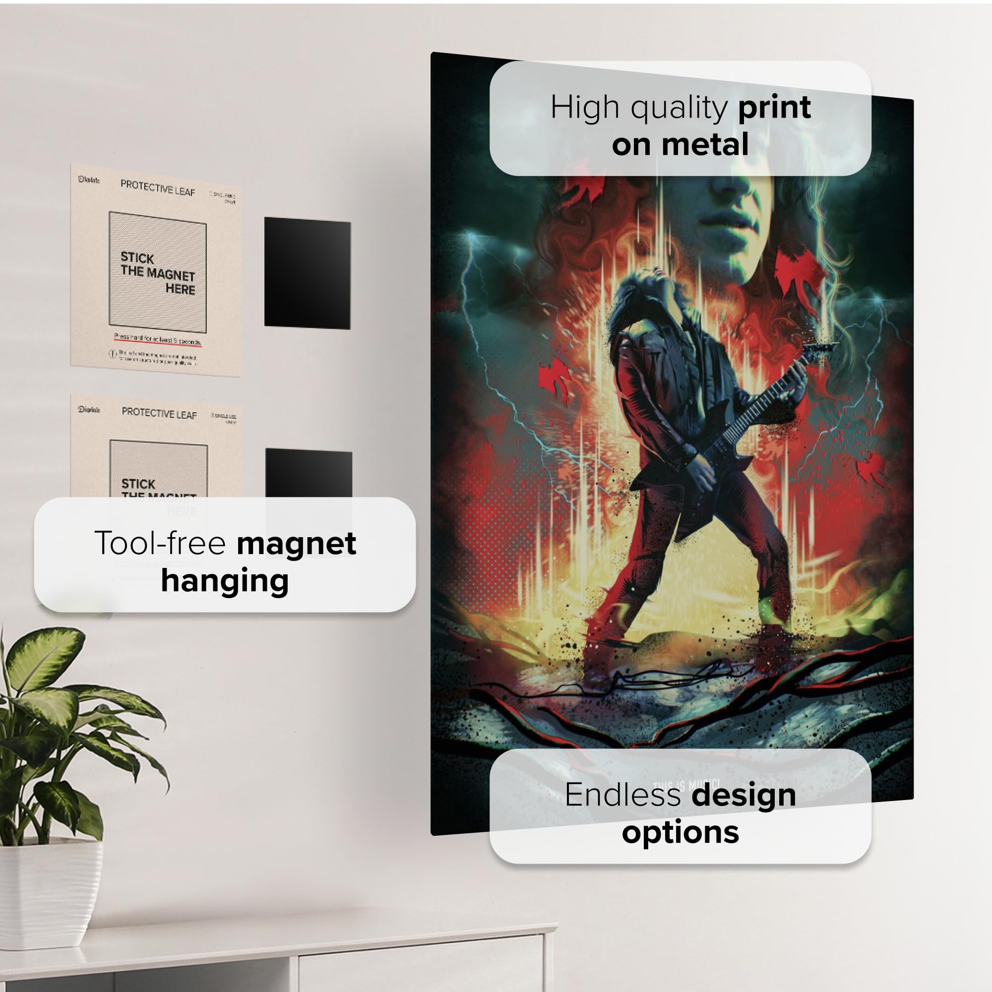 Displate Metallposter Stranger Things Series - Main Characters - Eddie Munson Plakat - Wandbilder Bilder Deko Schlafzimmer - Geschenk - Wanddeko Metall Poster 48 cm x 67.5