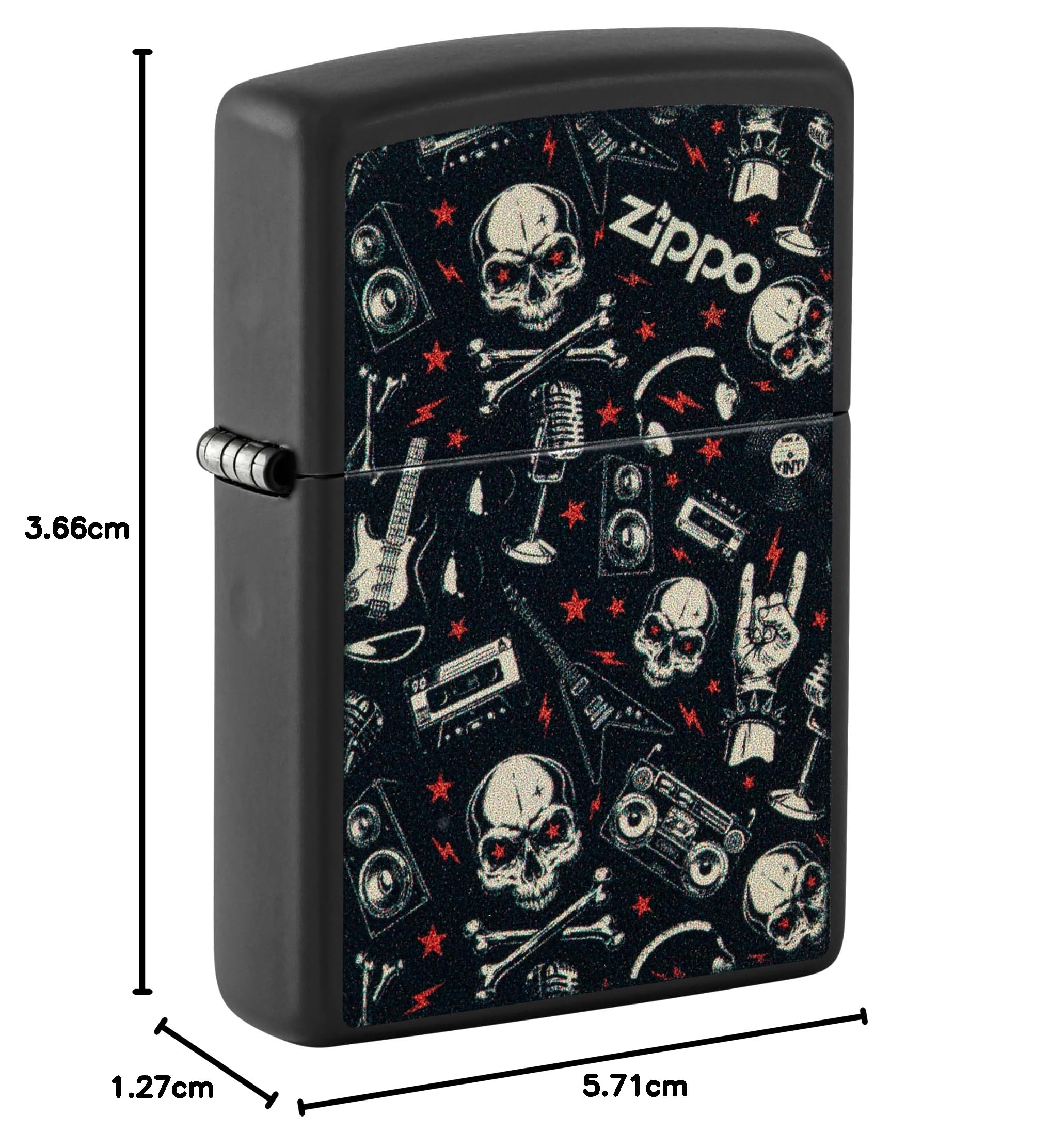 Zippo Briquet tempête Grunt Pattern with Skulls, Motif Grunge avec crânes, Noir Mat, Image Couleur, Rechargeable, réutilisable, Design Coupe-Vent, boîte Cadeau, fabriqué aux États-Unis