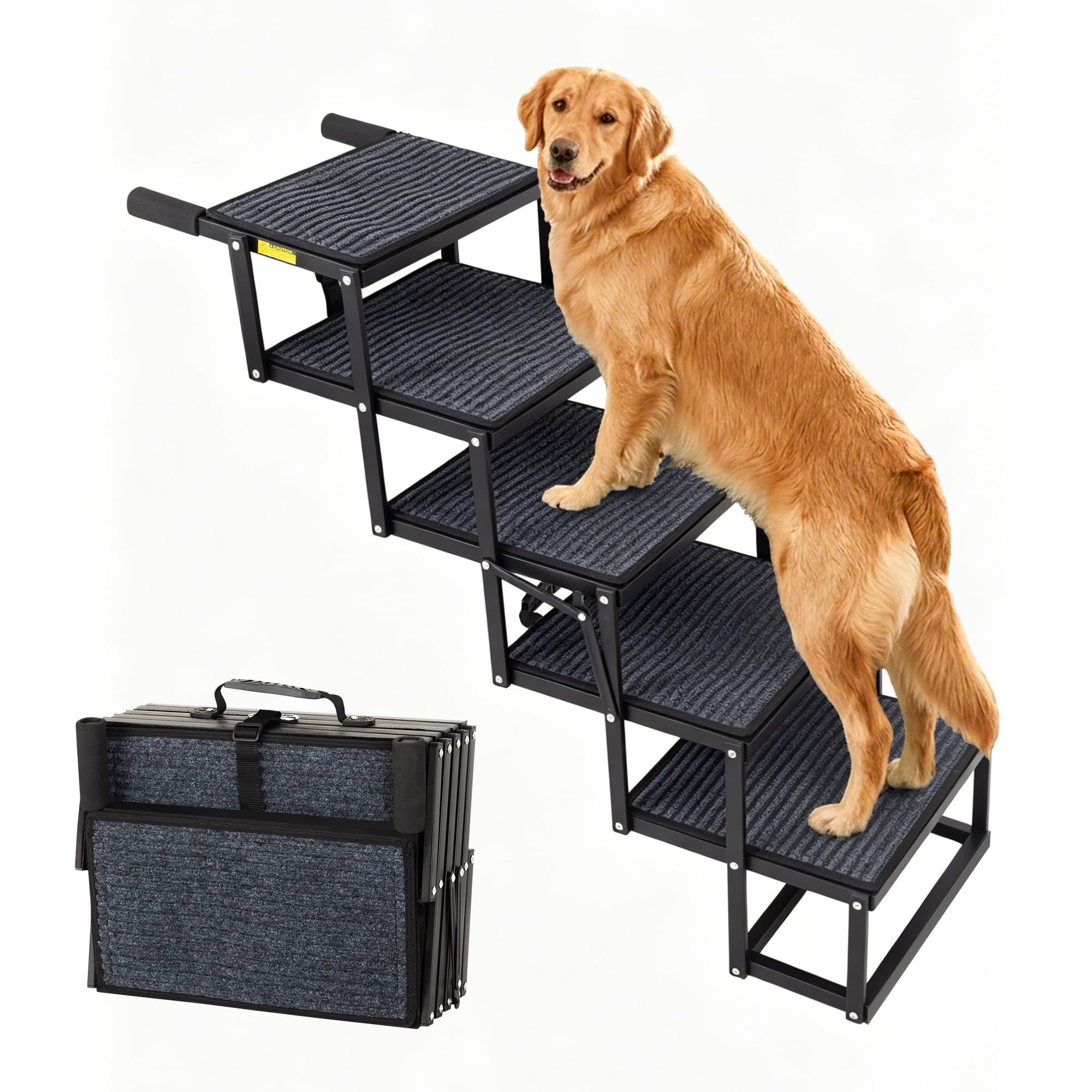 Thanaddo Hundetreppe Auto, 5-stufige Hundetreppe 80 cm für Große Hunde mit Teppich, Hunderampe Auto klappbar Extra Stabile Höhenverstellbar, Leichte Rampe Hund für alle Autos geeignet, bis zu 100KG