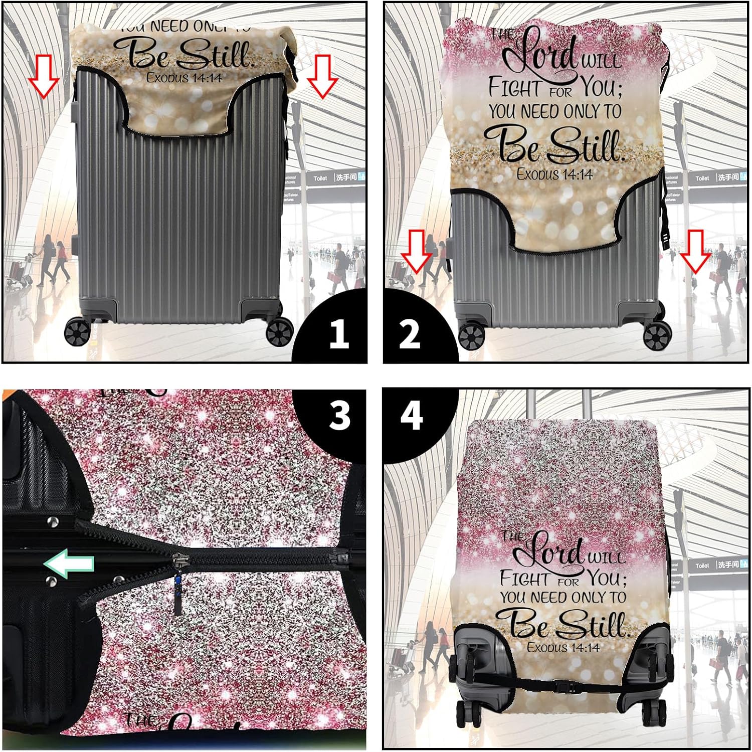 Luggage covers,Suitcase Covers for Luggage Tsa Approved, Elastic Washable Travel Luggage Cover Baggage Protector Wraps for Suitcase (S :18-20 Inch)- Bible Verse Glitter Sparkle