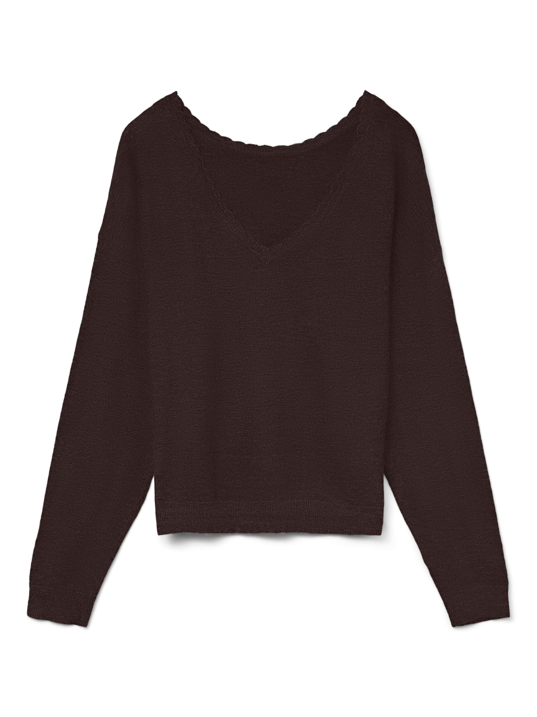 VERO MODA Vmmarina Ls 2-Way V-Neck Pullover Noos, Chocolate Cake, M