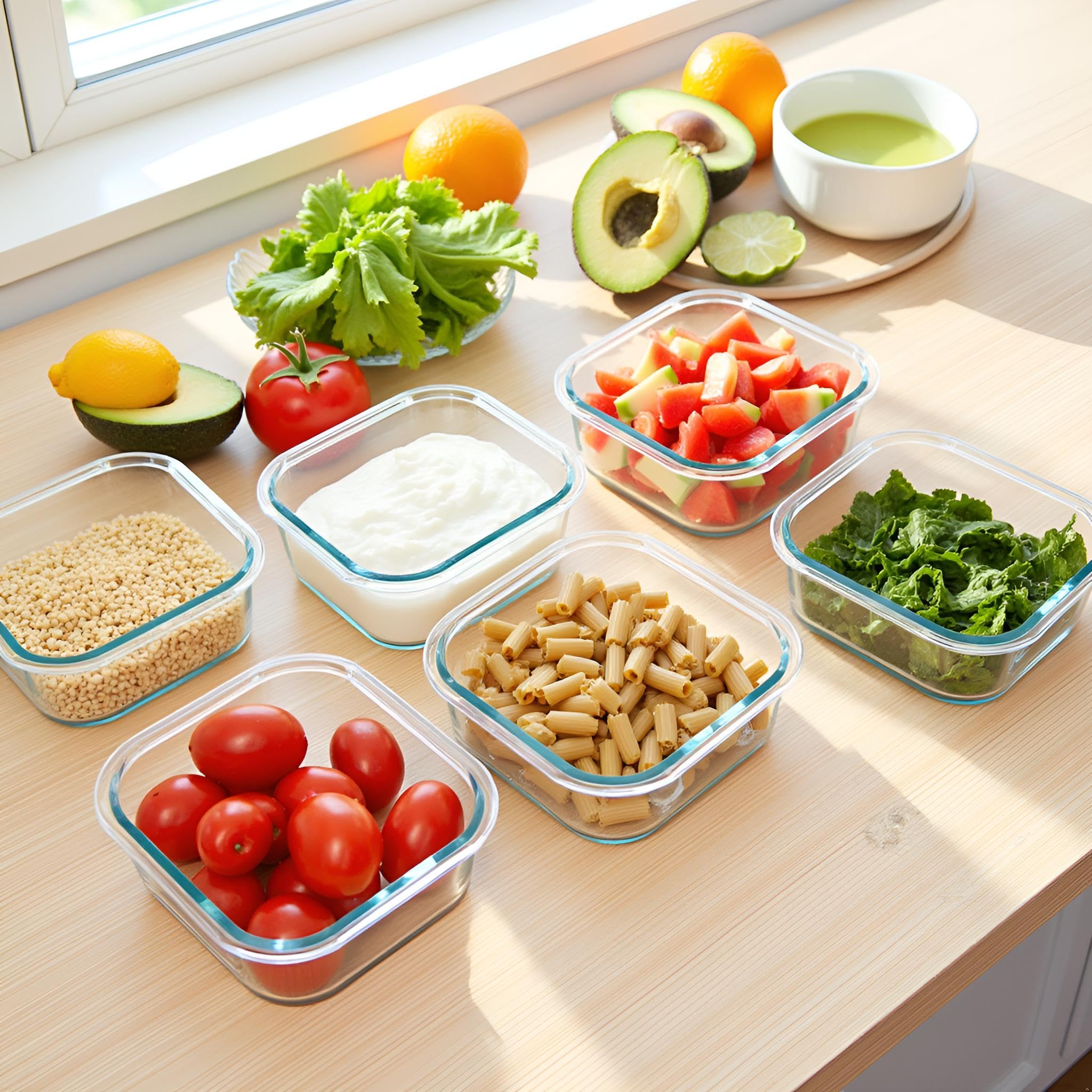 Recipientes cuadrados de vidrio para almacenamiento de alimentos, recipientes pequeños cuadrados de almacenamiento con tapas herméticas, a prueba de fugas, sin BPA, cuencos de vidrio de 16
