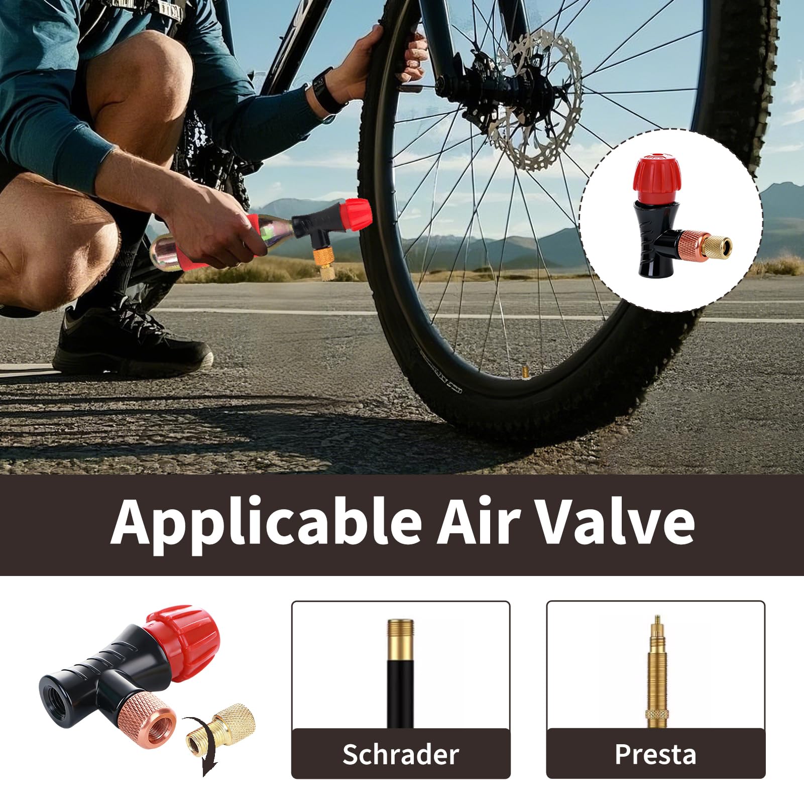 Gonfiatore CO2 Bicicletta Adattatore Valvola Presta Schrader Portatile Lega Alluminio MTB