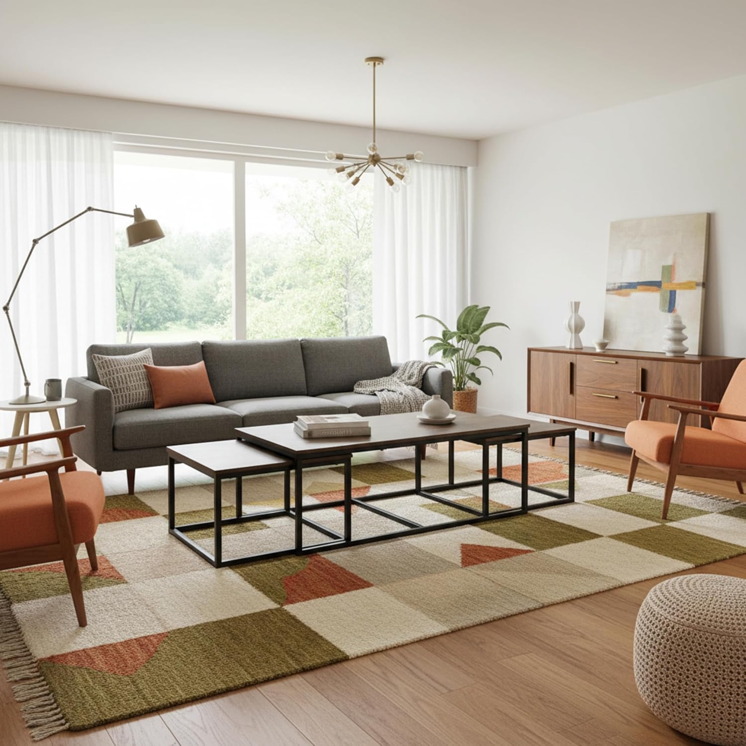 Arcadia 3-Piece Nesting Coffee Table Set – 54" Large Table with Two 26" Small Tables – Industrial Farmhouse Style with Solid Acacia Wood & Metal Sled Legs by Alaterre Furniture (Antiqued Mocha)